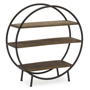Handcrafted Rustic <b>Round</b> Wood Shelf with Metal <b>Frame</b> | Wholesale B2B - Product Image 1