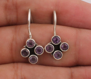 Boucles d'oreilles pendantes en améthyste naturelle, argent sterling 925, style victorien vintage, pierre précieuse violette, bijoux de fête - Product Image 1