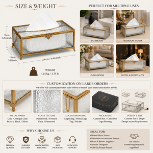 Vintage <b>Antique</b> Glass Tissue Box Holder Decorative Gold Metal <b>Frame</b> Luxury Tissue Case for Living Room Hotel Bathroom Countertop - Product Image 2