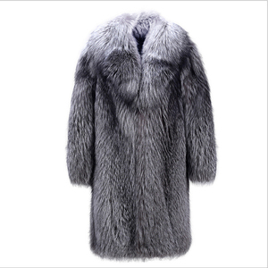 Manteau long en fausse fourrure de renard pour homme, longueur genou, duveteux, pour l'hiver, gris uni - Product Image 6