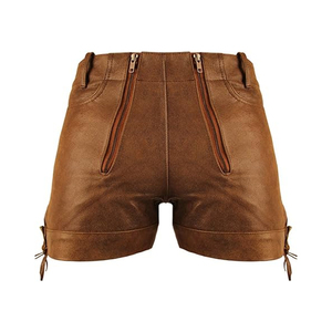 Pantalones Cortos de Hombre Marrones de Cintura Alta con Cierre de Cremallera, Estilo Casual, Tejido de Tela, Color Sólido, Cremalleras Decorativas - Product Image 1