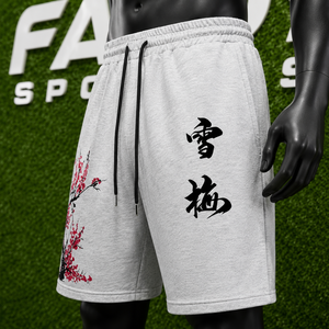 Shorts de survêtement pour hommes en molleton 100% coton épais avec logo personnalisé, imprimé graphique japonais, coupe oversize, style streetwear et décontracté pour la gym - Product Image 5