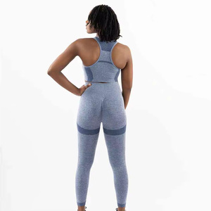 Women's Pink Seamless Yoga Set Racerback Crop <b>Top</b> High Waist Full Length Leggings Solid Color Spandex Polyester Activewear - Product Image 4