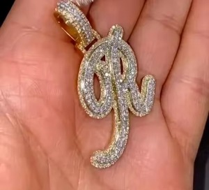 Custom Iced Out Moissanite Latter Name <b>Pendant</b> Hip Hop <b>Pendant</b> <b>Initial</b> Latter <b>Pendant</b> 925 <b>Silver</b> Gold Plated <b>Pendant</b> For Gifts - Product Image 1