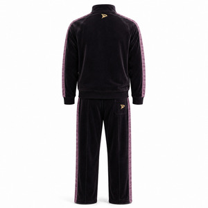 Ensemble de survêtement Dravelle Industry en velours noir polyester/coton 2 en 1 avec rayures violettes, fermeture éclair sur le devant, unisexe, décontracté, pour l'hiver - Product Image 3