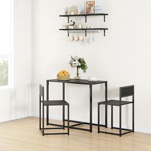 Set da Cucina Industriale, Set da Pranzo in 3 Pezzi con Tavolo Rettangolare e 2 Sedie Nere - Product Image 2