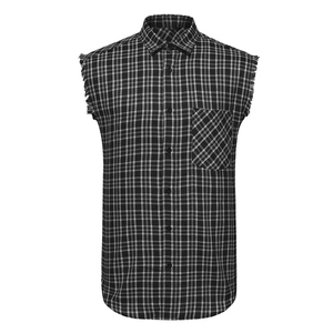 Sleeveless Flannel T-<b>Shirt</b> for Adult Slim Fit Cotton Polyester Breathable High Quality Anti-Shrink Quick Dry Spring Autumn - Product Image 1