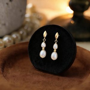 Boucles d'oreilles pendantes en perles d'eau douce, boucles d'oreilles en or et perles, bijoux de mariage élégants, cadeau pour demoiselle d'honneur, pour femmes - Product Image 5