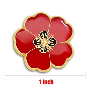 Spille da bavero personalizzate con fiori di papavero rosso smaltati, all'ingrosso, placcate oro, distintivi commemorativi patriottici per il Giorno della Memoria - Product Image 2
