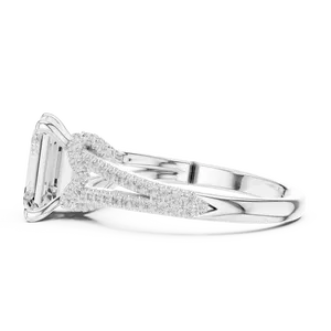Bague de fiançailles en diamant de laboratoire taille émeraude 2,5 carats certifiée IGI, or massif 18 carats, VVS E-F, micro-pavé, anneau fin à branches séparées - Product Image 4