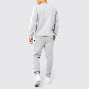Custom Logo Men Casual Tracksuits Pullover Crewneck <b>White</b> Gray Sweatshirt <b>Jogger</b> Pant Polyester Cotton Heavyweight Sweatsuits - Product Image 2