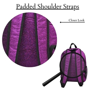 Cheerleading Backpack Custom Purple Glitter Sparkle Black Trim Silver Zipper Mesh <b>Pocket</b> Squad OEM - Product Image 5