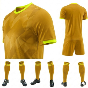Conjunto de Camiseta de Fútbol Personalizada para Hombre, Estampado Geométrico Amarillo, Manga Corta, Poliéster que Absorbe la Humedad, Uniforme para Adultos, Todas las Temporadas - Product Image 3