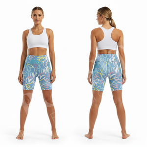 Shorts de sport personnalisés de haute qualité pour femmes, imprimés sur mesure, shorts de fitness, shorts de cyclisme, shorts d'entraînement extensibles et confortables pour la course à pied, OEM ODM - Product Image 3