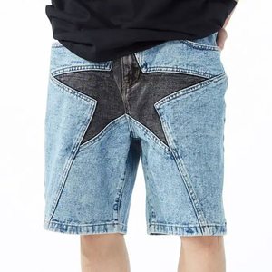 Manufacturer Custom 100% Cotton Casual Double Knee Distressed Vintage Acid Wash Baggy Rhinestone Jorts Denim <b>Jeans</b> Shorts <b>Men</b> - Product Image 5