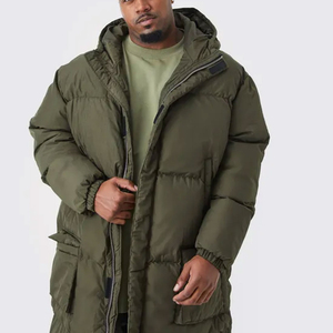 Veste d'hiver longue à capuche pour homme, en duvet, coupe-vent, épaisse, grise, décontractée, fermeture éclair, coupe régulière, couleur unie - Product Image 6