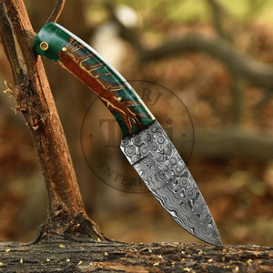 Cuchillo de Caza de Hoja Fija de Acero de Damasco Hecho a Mano con Mango de Hueso TARJ ENTERPRISES Modelo 9355 Funda de Cuero OEM Personalizable de Alta Calidad - Product Image 2