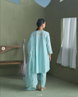 Salwar Kameez en soie bleu clair pour femmes, broderie florale, coupe classique, évacuation de l'humidité, séchage rapide, toutes saisons, formel, Inde, Pakistan