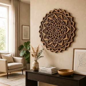 Handcrafted 3D <b>Wooden</b> Sacred Geometry Mandala Wall Art | Multi Layer Laser Cut Round Wall Hanging | Boho <b>Rustic</b> Living Room,Home - Product Image 1