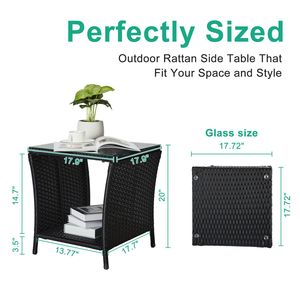 Tavolino da Esterno in Vimini Quadrato con Piano in Vetro e Ripiano Portaoggetti per Veranda, Giardino, Cortile o Uso Commerciale - Product Image 2