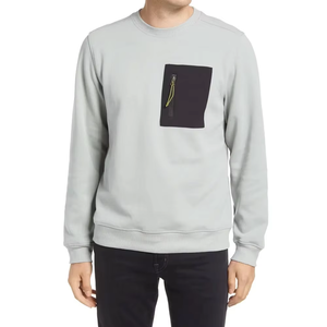 Sweat-shirt à col rond gris clair pour homme, coupe classique, tricoté, respirant, style décontracté d'automne, 100% coton, avec poche - Product Image 2