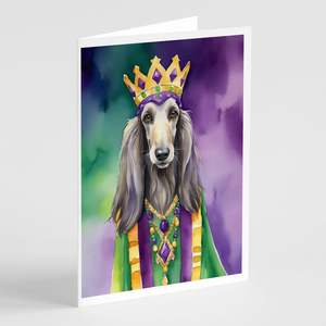 Whimsical A7 Size <b>5x7</b> Blank Note Cards Pack of 8 Afghan Hound King of Mardi Gras Greeting Cards with <b>Envelopes</b> - Product Image 1
