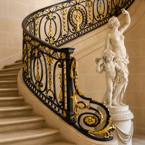 Luxury Wrought Iron Stair <b>Railing</b> Black Gold Ornamental Balustrade Grand Staircase Handrail Interior Decor Design - Product Image 2