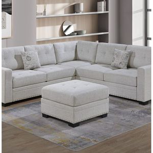Set Divano Sezionale 4 Pezzi per Soggiorno, Stile Casual Semplice, Trapuntato, Rivestimento in Tessuto Color Osso, con Divanetto a Una Piazza e Mezza e Divano a Cuneo - Product Image 6