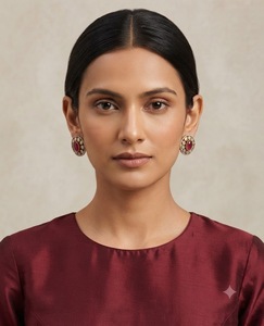 Round Shape Kundan Stud Earrings Oval Stone Studded Antique <b>Gold</b> Plated Kundan Earrings Traditional Kundan Earrings Manufacturer - Product Image 5