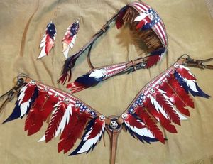 Conjunto de Brida y Pechera de Cuero Hechas a Mano de Lujo con Plumas y Estrellas para Montar a Caballo, Doma Clásica, Talla Personalizable - Product Image 1