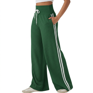 Nouveau pantalon palazzo décontracté pour femme, taille haute, à cordon de serrage, jambe large, taille élastique, infroissable, style hip-hop, en toile, été 2025 - Product Image 1