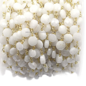 <b>White</b> Agate Faceted Coin Shape 925 Sterling Silver 18K Gold Plated Rosary Wire <b>Wrap</b> Chain for Jewelry Making - Product Image 3