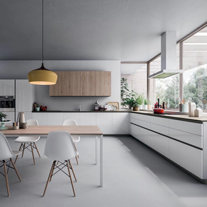 ชุดครัวหรูหราสไตล์ยุโรปแบบกำหนดเองของโครงการ JY พร้อมไอส์แลนด์ ประกอบเองได้ มาตรฐานกันน้ำ E1 E0 ผลิตจากโรงงานเฟอร์นิเจอร์เวียดนาม - Product Image 3