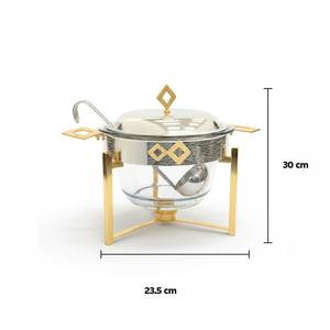 Plat de service de luxe en verre, chauffe-plats de buffet en acier inoxydable, rond, ovale, double, soupière, avec support doré ou argenté pour hôtel - Product Image 5