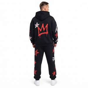 Ensemble de survêtement épais personnalisé pour homme, style streetwear, avec sweat à capuche à épaules tombantes et pantalon de jogging en molleton bouclette, couleur unie, pour l'hiver - Product Image 4