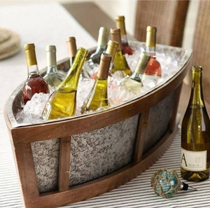 Rustic Boat Shaped Galvanized Ice <b>Bucket</b> Beverage Holder Wooden Frame 5L Capacity Portable Durable Available Wholesale Prices - Product Image 1