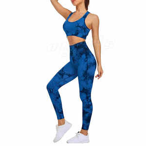 Conjunto de Yoga para Mujer, Top Deportivo Tie Dye y Leggings de Cintura Alta, 2 Piezas, Ropa Deportiva Transpirable de Spandex y Poliéster - Product Image 1