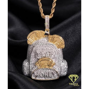 Luxury <b>Money</b> Bag Design Moissanite Diamond 925 Sterling Silver Two Tone Iced Out Hip Hop Pendant Jewelry - Product Image 1