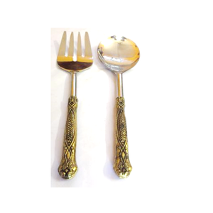 Luxury Stainless Steel Spoon Fork Set <b>Ornate</b> <b>Gold</b> Swirl Pattern Handles Straight Edge Eco-Friendly Antique Decorative Flatware - Product Image 6