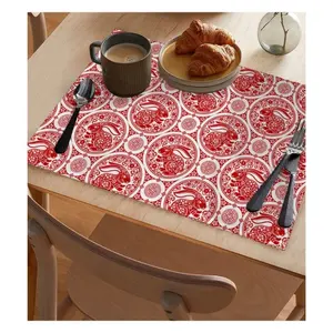 Red Rabbits Embroidered Ornamental Non-slip Insulation Place Mats Kitchen Dining Table Washable Bowl Coaster Cup Mat Set Of 6