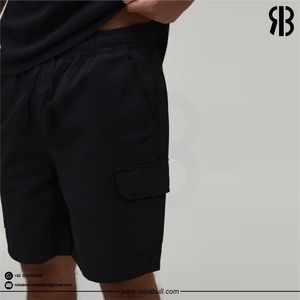 Shorts cargo unisexes en coton noir uni pour homme, taille élastique, décontractés, respirants, avec poches, taille mi-haute - Product Image 5