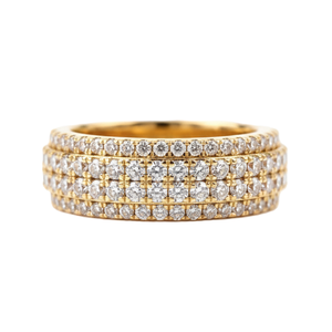 Luxury Multi Row Pave Diamond Ring 18K Solid Gold Band Round Lab Grown Diamond Wide Band Ring <b>Wedding</b> Anniversary Statement Ring - Product Image 1
