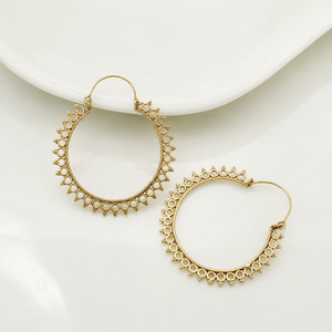 Boucles d'oreilles créoles bohèmes en laiton plaqué or, design vague argenté et doré, bijoux de mode unisexe - Product Image 2