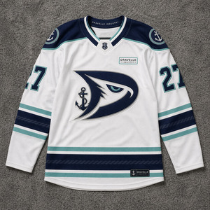 Custom Ice Hockey Jersey OEM Pearl White Navy Seafoam Pro Weight Teamwear Jersey - Product Image 1
