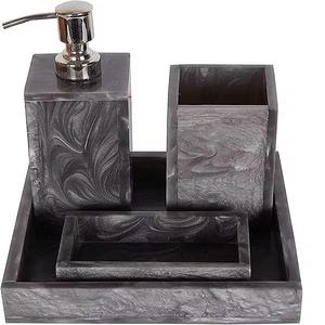 HASAN CRAFT Luxury Waterproof Pink Resin 4-Piece Rectangle Bathroom Set with <b>Soap</b> <b>Dispenser</b> <b>Toothbrush</b> <b>Holder</b> Tray - Product Image 3
