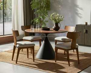 Juego de Comedor Moderno y Duradero de Madera, 5 Piezas, Estilo Mid-Century, Sillas con Respaldo Cruzado, Mesa Redonda, Muebles para el Hogar, para el Área de Comedor - Product Image 1