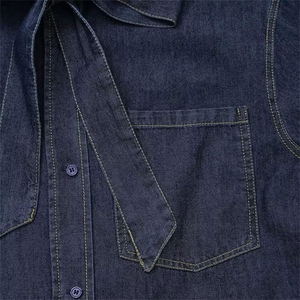 Camisas de Mezclilla de Poliéster para Mujer, Novedades de Verano/Invierno, Estilo Vintage, Ecológicas, Casuales, con Botones, Manga Larga, Color Sólido - Product Image 5