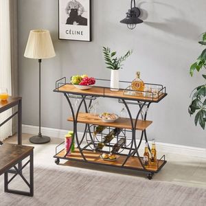 Carrello Bar Marrone con Portabottiglie e Portabicchieri, per Isole e Carrelli da Cucina, Ideale per Servizio in Hotel e Uso Domestico - Product Image 3