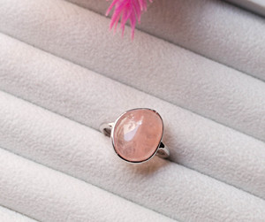 Minimalist Morganite Gemstone <b>Solitaire</b> Statement <b>Ring</b> in 925 Sterling <b>Silver</b> - Product Image 1