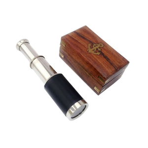 Telescopio de Latón Cromado de 6 Pulgadas, Estilo Vintage, con Caja de Madera, Monocular Funcional para Senderismo y Viajes - Product Image 1